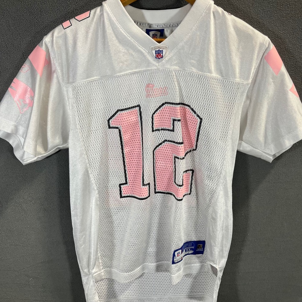 Reebok NFL New England Patriots Tom Brady 12 Pink White Jersey Youth XL 16